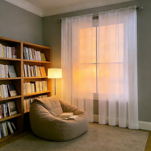 Visillos salón monocolor blancos para ventanas de habitación 2