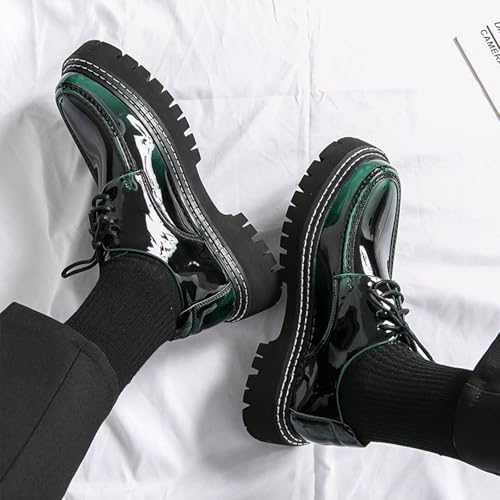 Image of Men's Patent Platform Leather Classic Oxford Shoes Round Toe Lug Sole Non-Slip Lace-Up Business Leather Shoes Fashionable Work Formal Oxfords