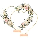 OFXCEN 2 Stück Dekoring mit Fuß Hochzeit, Metallringe zum Basteln mit Holzständer 30cm Blumenring Deko Metallring Herzform Deko Ring Ständer für DIY Traumfänger Hochzeitsdeko