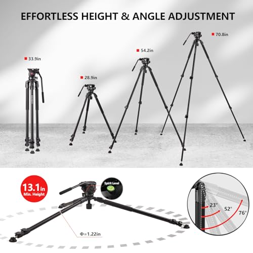 RAUBAY 70.8" Video Tripod with Fluid Head & QR Plate, Heavy Duty by RAUBAY - Image 4