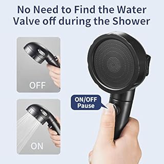 HANLIAN High Pressure Shower Head with Pause Button, 3 Spray Modes Shower Head for RV Camper, Water Saving On Off Shower, Handheld Shower Head with Hose and Adjustable Self-adhesive Holder (Black)