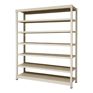 スチールラックのキタジマ 中量棚500kg 単体 幅150×奥行45×高さ180cm 7段 ニューアイボリー 500kg/段