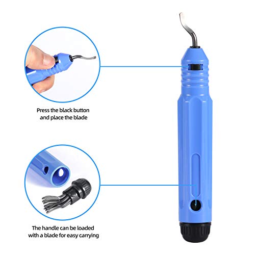 QXUJI Deburring Tool Kit, Metal Deburring Cutters Set, Anti-Slip Handle with a Blade + 10PCS Extra BS1010 Deburring Blades, Burr Remover Hand Tool for Wood, Aluminum, Copper and Plastic