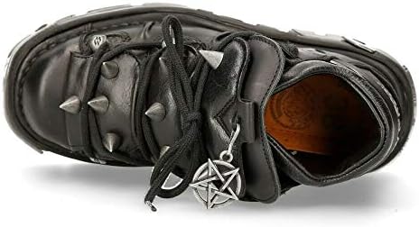 New Rock 110-S1 Black Leather Ankle Boots with Spiked, Black