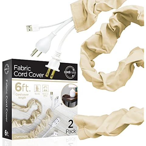 Cordinate Fabric Cord Cover 2 Pack, 6 Ft, Cable Management and Hider, Easy Installation, Great for Lamps, Light Fixtures, and Desks, Champagne, 48660 Cover