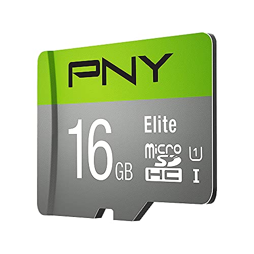 PNY Elite Carte Mémoire microSDHC 16 Go + Adaptateur SD, Vitesse de Lecture 100 Mo/s, Classe 10 UHS-I, U1 pour vidéo Full HD, 16GB