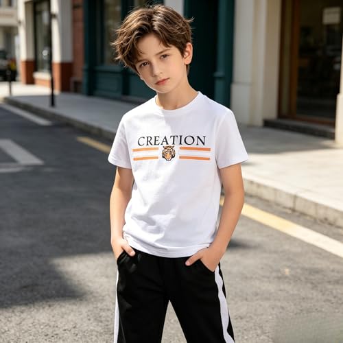 Image of Yoxindax Tween Boy Clothes 2-Piece Letter Print Tee And Color-Block Pants Summer Outfits
