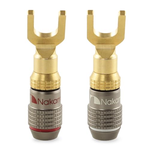 Nakamichi FanLock Excel �V���[�Y 24k �����b�L �X�y�[�h�R�l�N�^ �o�i�i�v���O 10 AWG - 18 AWG �Q�[�W �T�C�Y 4mm �X�s�[�J�[ �A���v Hi-Fi �X�e���I �z�[���V�A�^�[ ���W�I �I�[�f�B�I ���C�� �P�[�u