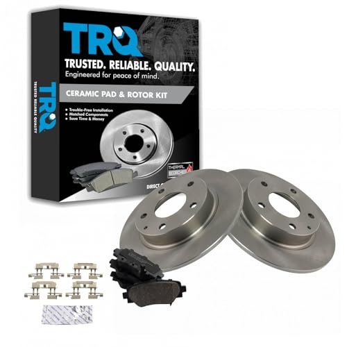Image of TRQ Rear Ceramic Brake Pad and Rotor Set | For 2015-2016 Mazda 3 2014 Mazda 3 Japan Built Models 1st VIN Digit J