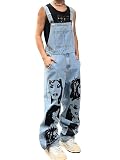 DFGIGT Mens Womens Baggy Denim Bib Overalls Face Funny Graphic Y2k Wide Leg Jean Jumpsuit with Pockets Cute Pattern Colorful Painted Print Casual Straight Loose Relaxed Fit Hip Hop,A Blue,XX-Large