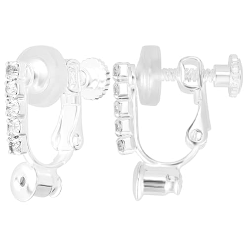 Beebeecraft 1 Box 12Pcs Stud Earring Converter Findings 925 Sterling Silver Plated Brass Clip On Earring Converter Screw Back Components with Silicone Pads Crystal Rhinestone for Non-Pierced Ears
