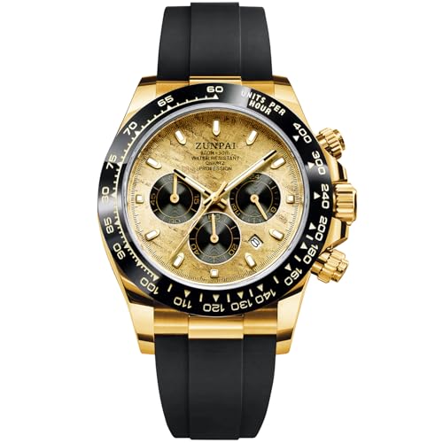 Image of senstone Mens Watch Panda Chronograph Diamond Dial Fashion Quartz Wrist Watch Analog Business Waterproof Rubber Strap Sport Watch for Men