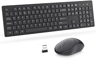 Wireless Keyboard and Mouse Set with USB Receiver, Deeliva 2.4GHz Wireless Keyboard Mouse Combo, Full Size Ergonomic Keyboard, Quiet Mouse with 1600DPI, for Windows/PC/Chromebook/Laptop/Computer-Black