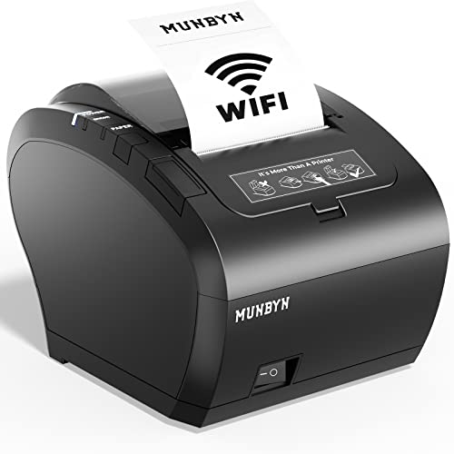 MUNBYN WiFi Receipt Printer with USB Port, 80mm POS Printer Works with Square Mac Windows Chromebook Linux Cash Drawer, ESC/POS (P047-WiFi), Do Not Support Clover Ubereats Shopify Bluetooth 5G WiFi by MUNBYN - Used condition - CA$160.39
