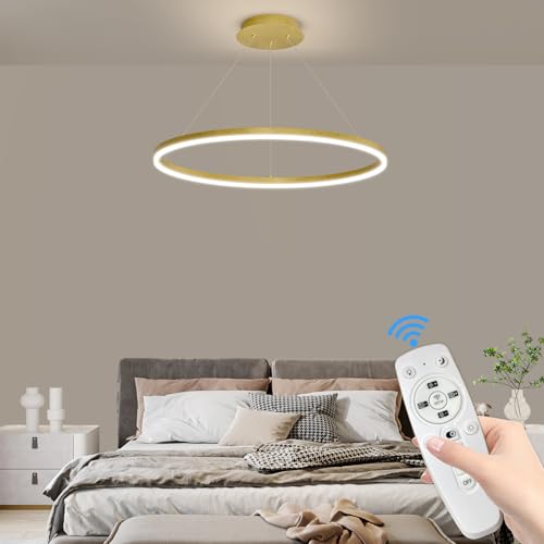 Mikeru Suspension Ronde or 60cm, Lumière D'îlot à Variateur 10% à 100% Anneau LED Moderne...