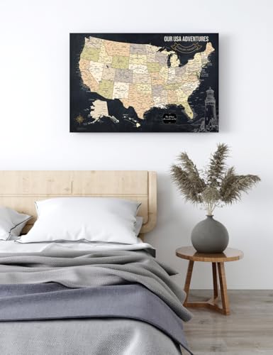 Image of IPIC Canvas USA Map Painting for Wall Decor, Pinnable Amerika Travel Map Print, Ready to Hang