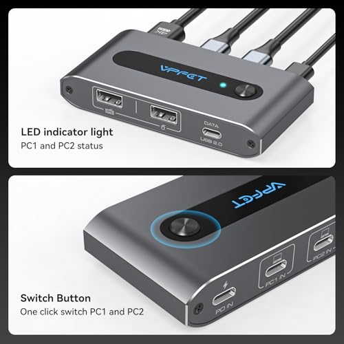 USB C KVM Switch 1 Monitors 2 Computers 4K@60Hz 2 Ports Type-C to HDMI KVM Switches for 2 USB-C Port Laptops Share Single HDMI Monitor and Keyboard Mouse