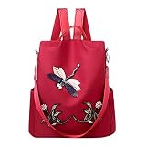 Simple Moda Mujer Mochila| Mochila de las mujeres Bordado Simple Ocio Bolsa de viaje de gran capacidad Multifunción Bolsa de computadora Schoolbags Gancho Hebilla Bolsas,Rojo,China, Red, Talla única