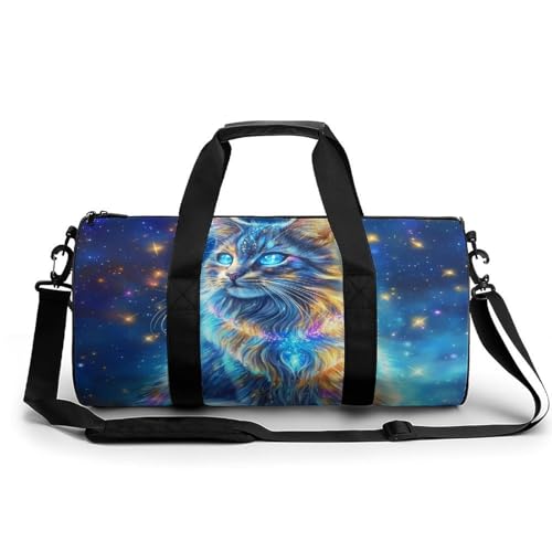 Starry Sky Cat Sports Gym Bag Travel Duffel Workout Bag with Adjustable Strap