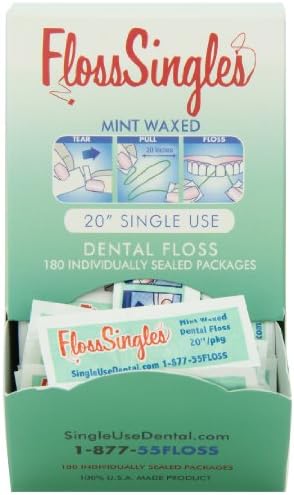 Floss Singles Dental Floss Dispenser Box, Light Green, Mint, 20" Strands, 180 Count