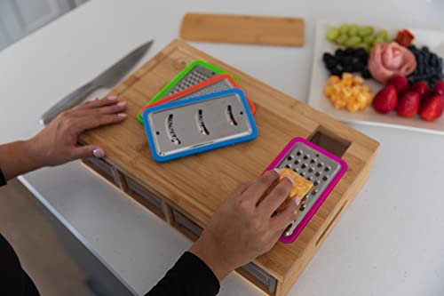 Zunni Bamboo Cutting Board With Containers, Trays, Vegetable Peeler Set & Drawers For Kitchen - Large Wood Chopping Board With Graters, Stackable Containers - Deck Station Storage -Board-1 #TOP6