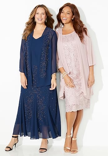 Catherines Women's Plus Size Masquerade Beaded Dress Set with Jacket (Petite Available) - 24 W, Mariner Navy4