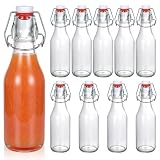 10 Pcs botella agua cristal 250 ml, botes de cristal con tapa, botella de agua cristals con tapa abatible tapón hermético, para limonada, aceite, vinagre, agua y bebidas