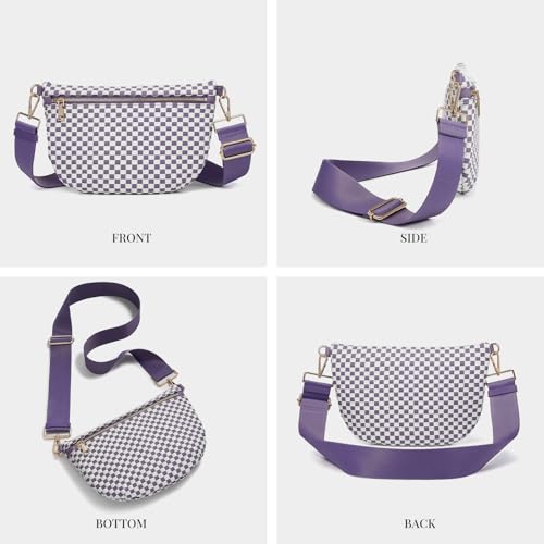 Image of Woven Crossbody Bags For Women, Checkered PU Waist Pack Travel Sling Bag