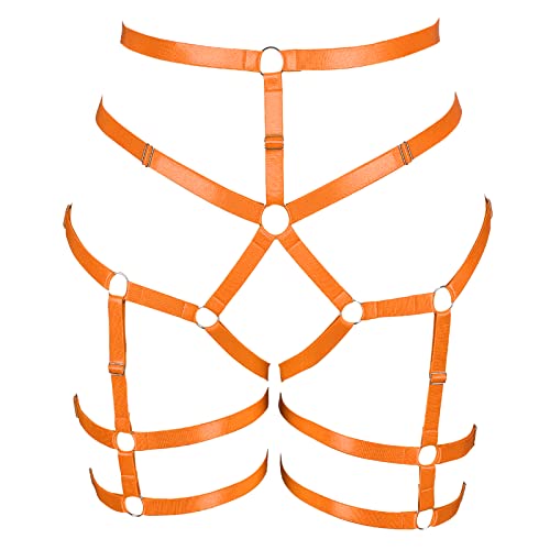 BANSSGOTH Arnés de cinturón para Pierna para Mujer, arnés de Cintura para Muslo, Liguero para el Cuerpo, Medias góticas Punk, Ropa Rave de Halloween (Naranja)