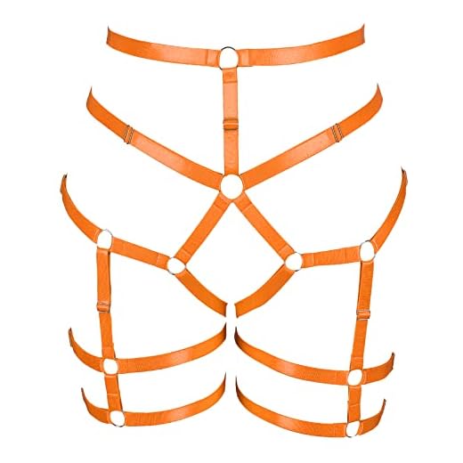BANSSGOTH Arnés de cinturón para Pierna para Mujer, arnés de Cintura para Muslo, Liguero para el Cuerpo, Medias góticas Punk, Ropa Rave de Halloween (Naranja)