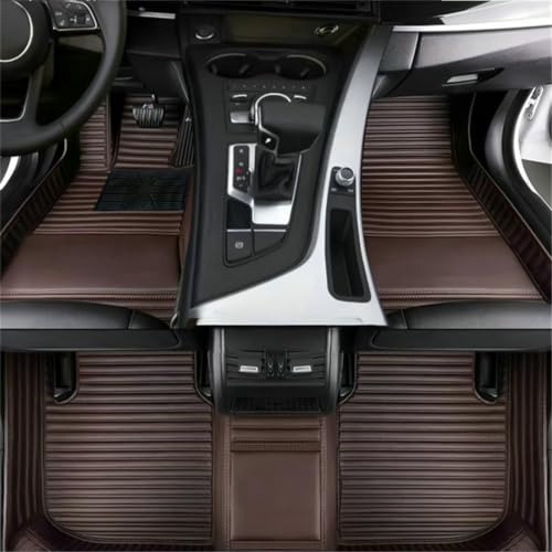 Image of Customized Personalized car Floor mats, Luxurious Leather Floor mat Set (Brown Stripe)