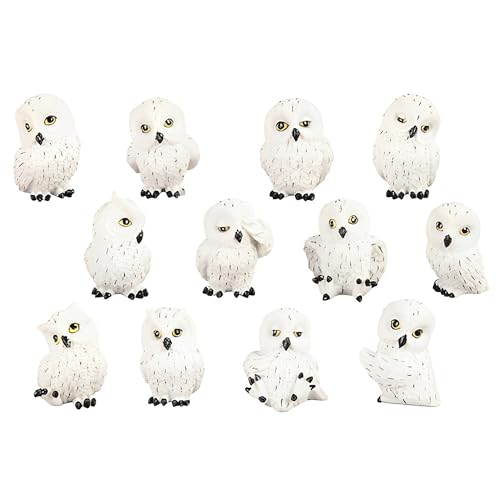 Mini hiboux enneigés ICE ARMOR 5cm | Lot de 12 statues de décoration de table