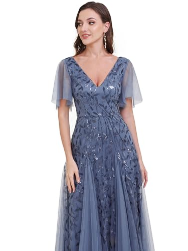 Image of Ever-Pretty Women's Sequin Formal Dresses Evening Gown Sparkly V-Neck Short Sleeve Floor Length Mother of The Bride Dress 736