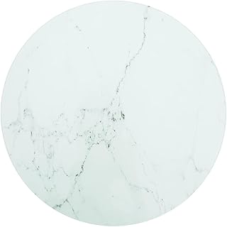 vidaXL Tempered Glass Table Top with Marble Design, White, Round, Durable, Easy-to-Clean, Home Decor, Versatile Usage, Zero Assembly Required, Diameter 15.7"