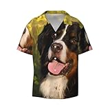 Tcotop Interesting Bernese Mountain Dog Men's Summer Short-Sleeved Shirts, Casual Shirts, Loose Fit with Pockets Black, Small