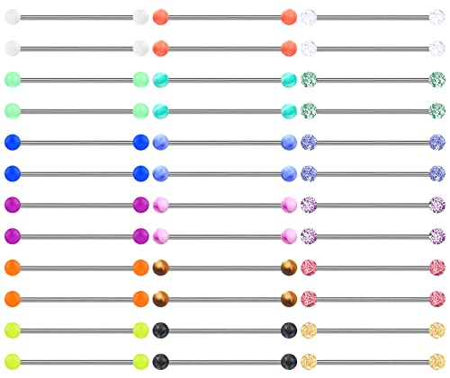 Evelical 36Pcs 14G Stainless Steel Industrial Barbell Earrings For Women Men Acrylic Cartilage Helix Body Piercing Jewelry 38Mm 1&1/2 Inch Piercing Bar Style 1 #TOP8