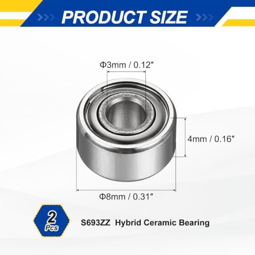 DTGN 2Pcs S693ZZ Stainless Steel Hybrid Ceramic Bearing 3x8x4mm, ABEC7 — 사진 2