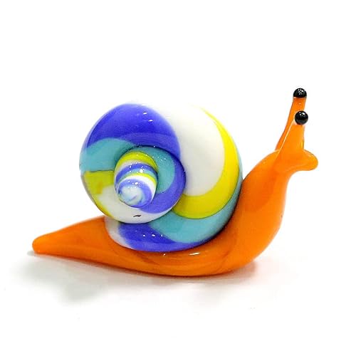 HXSCOO Handmade Murano Glass Snail Miniature Figurines Ornaments Cute Animal Craft Collection Home Garden Decor New Year Gifts For Kids (Color : Orange, Size : About 5cm)