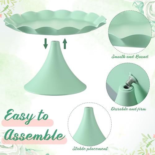 Willinglong 3 Pcs Mint Green Cake Stand Set 8/10/12 Inch Ruffled Edge Metal Dessert Display Stands Elegant Pie Cupcake Pastry Holder for Party Wedding Birthday Anniversary Celebration by Willinglong - Used condition - Image 5