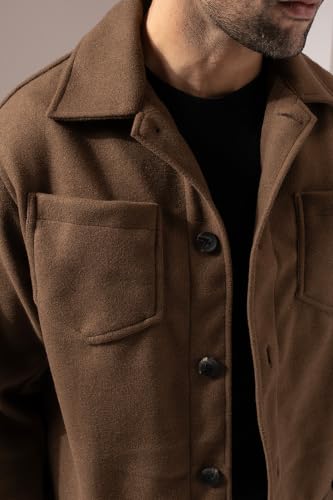 PERCH Men Solid Felt Two Pockets Crop Jacket Brown - Image 6