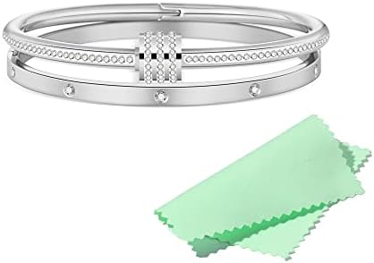 MAOCEN Women's Stainless Steel Bracelet Gold Plated Cuff Bangle With Cube Zircon Hinge Jewelry oval Bangle Witness the Gift of Love (4mm Silver 2pcs-A)