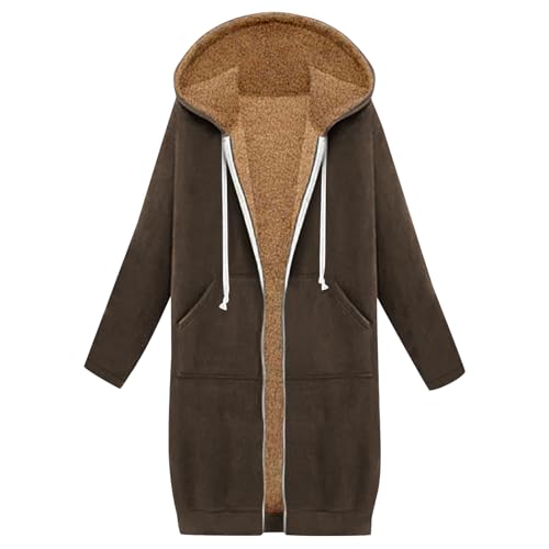 Sherpa Lined Hoodie Women Women's Long Hoodies Tunic Winter Fleece Jackets Casual Hoodies Soft Sherpa Sweatshirts Coffee