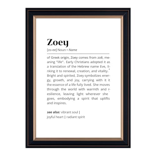 Framed Zoey Name Meaning Poster Canvas Print Art for Bedroom Home Decor Wall Art Minimalist Aesthetic Definition Typography Art Print Pictures Wall Decor Elegant Exquisite Poster (Black Framed,8"Lx12"W)