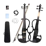 Conboxus 4 String Electric Viola Full 4/4 Size, Silent Practice Viola, Solid Wood Metallic Electric Violas with Ebony Fittings, Beginner Kit for Adults Teens (black)