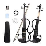 Conboxus Viola eléctrica de 4 cuerdas, tamaño completo 4/4, viola de práctica silenciosa, violín eléctrico metálico de madera maciza con accesorios de ébano, kit de principiantes para adultos y
