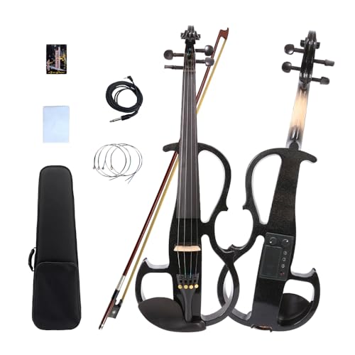 Conboxus 4 String Electric Viola Full 4/4 Size Silent Practice Viola Solid Wood Metallic Electric Violas with Ebony Fittings Beginner Kit for Adults Teens (black)