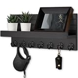 Lwenki Key Holder Wall Mount, Entryway Key and Mail Holder with 7 Sturdy Hooks for Sunglasses, Dog Leash, Decorative Wall Shelf with Mounting Hardware, 15”W x 6.7”H x 4.2”D