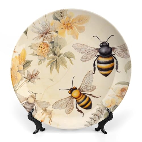 Gokays Vintage Honey Bees Painting Decorative Plates Summer Home Decor
