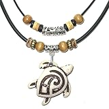 Nove Jewelry Leather White Turtle Tribal Pendant Necklace - Hawaiian Turtle Double Layer Necklace -