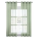 CUTEWIND 2 Unidades Cortinas Salon Visillos Translucidas de Dormitorio Matrimonio con Ojales Cortina Larga Decorativa para Ventana Comedor Cocina Habitacion Sala Cuarto 140 x 245 cm Verde
